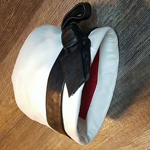 Christian Dior 'Miss Dior' 1960's Vintage Leather White and Black Mod Cloche Hat